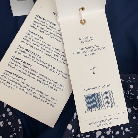 Tory Burch Navy Glow Dot L Bottom NWT - Picture 5 of 7